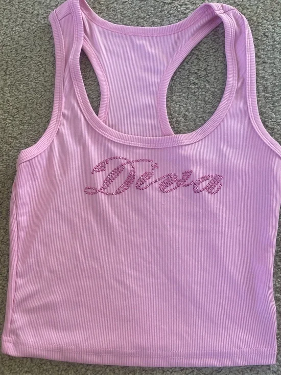 Pink Rhinestone 'Diva' Ribbed Racerback Tank - Picture 1 of 2